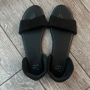 black open toe flats